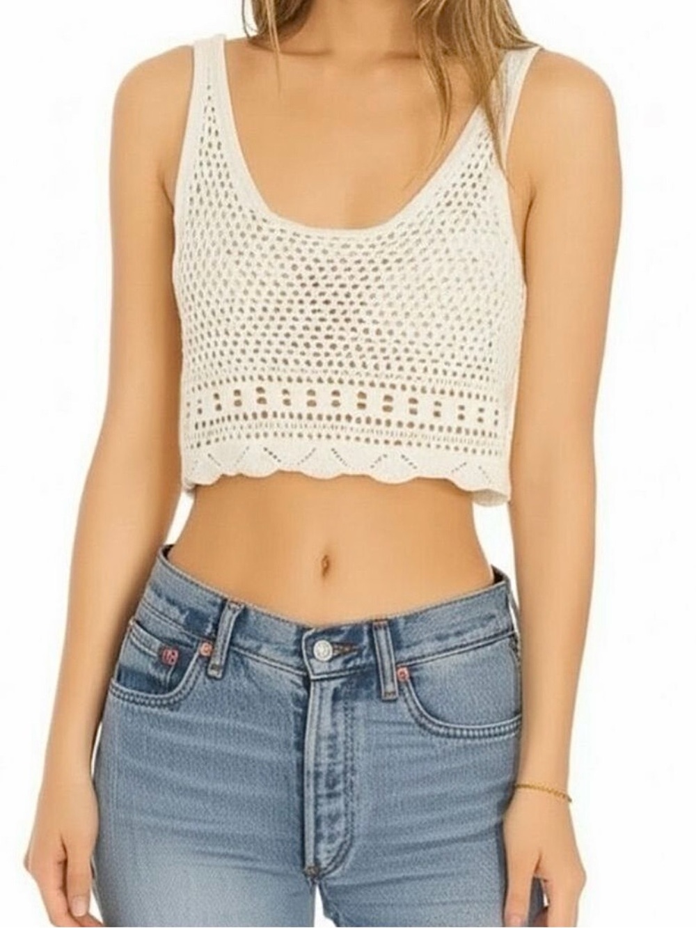 NWT Nordstrom Habitual boho cream crochet sleeveless cropped tank top S